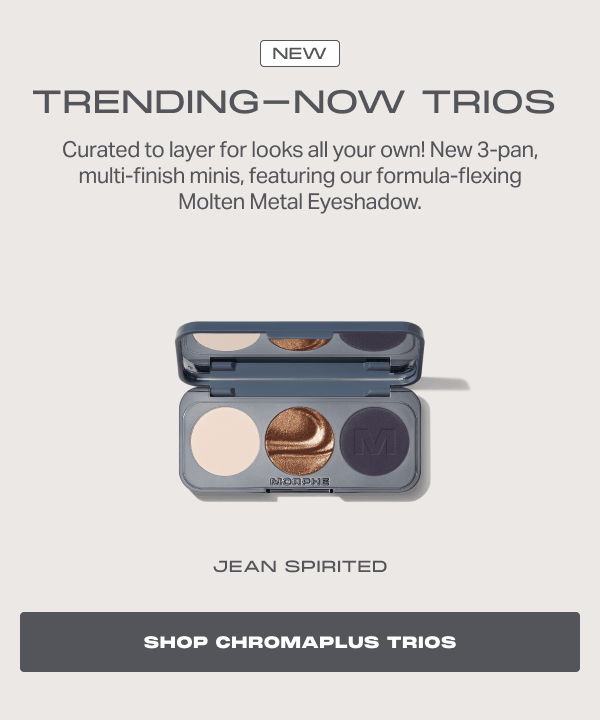 NEW TRENDING-NOW TRIOS - Curated to layer for looks all your own! New 3-pan, multi-finish minis, featuring our formula-flexing Molten Metal Eyeshadow.