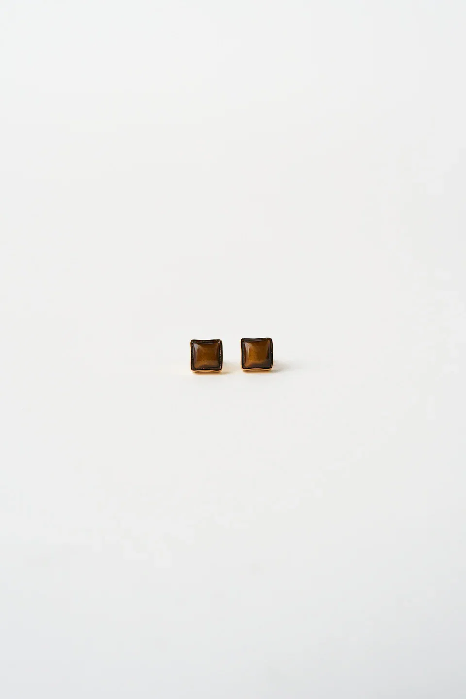 Image of The Cufflink Stud Earring - Small in Tiger's Eye