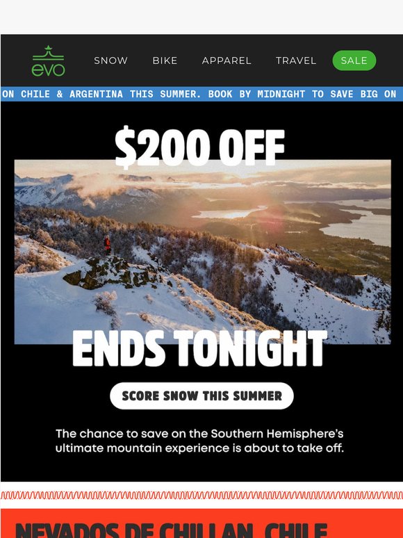 $200 Off South America End Tonight