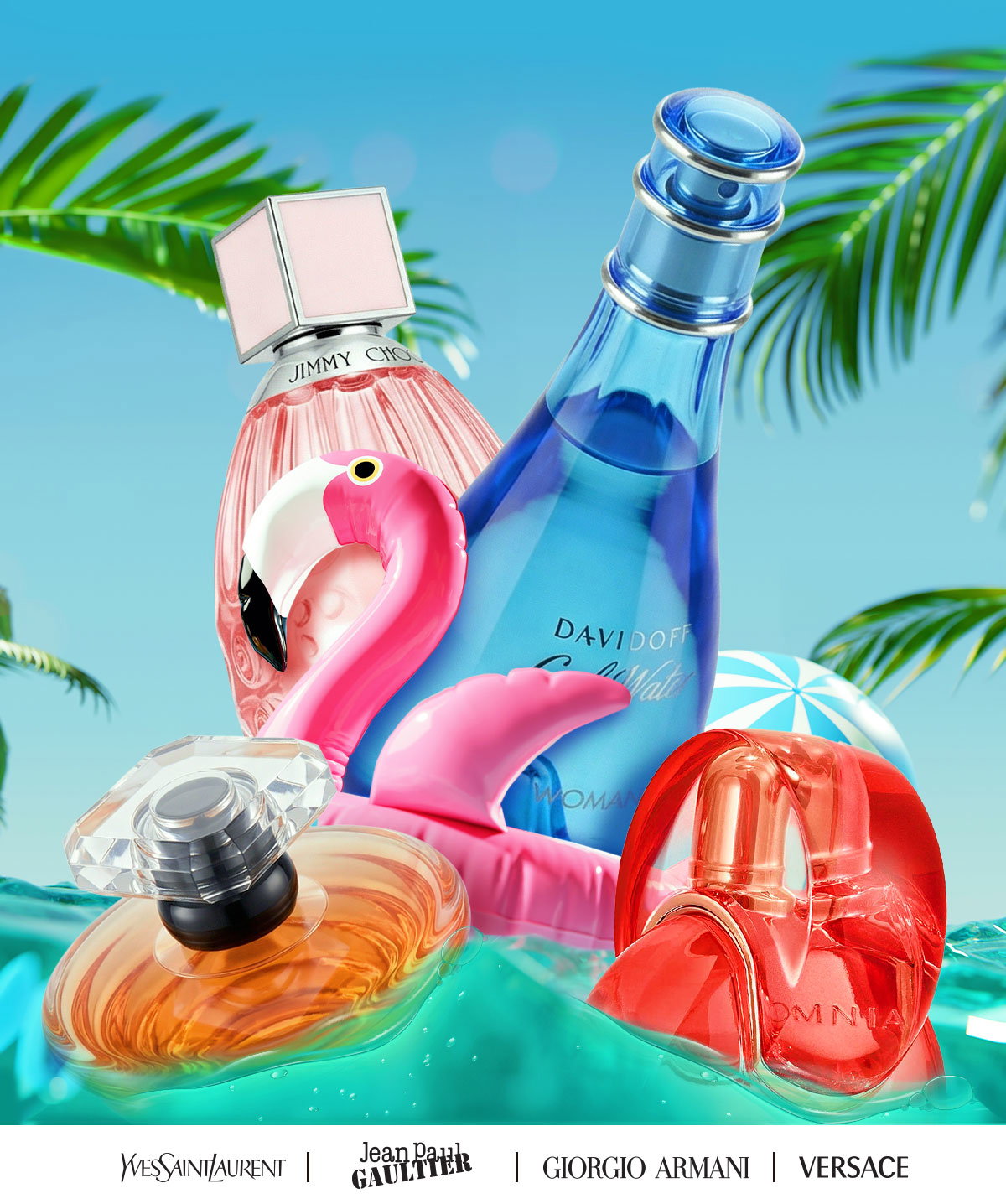 Popular scents float in a tropical setting