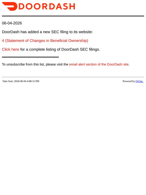 DoorDash - 4 (Statement of Changes in Beneficial Ownership) SEC Filing