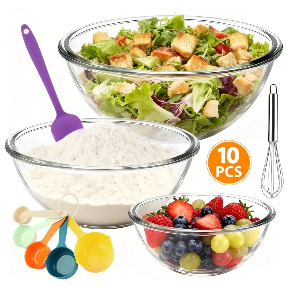 10-Piece Glass Mixing Bowl Set – Nesting Kitchen Prep & Baking Bowls, Oven Microwave Safe