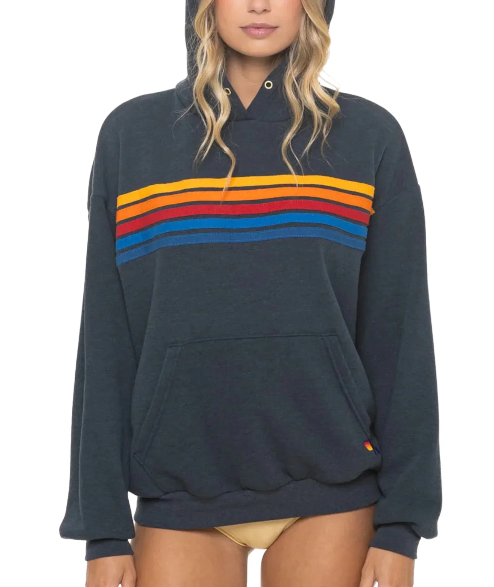 Image of Aviator Nation Women 5 Stripe Relaxed Pullover Hoodie