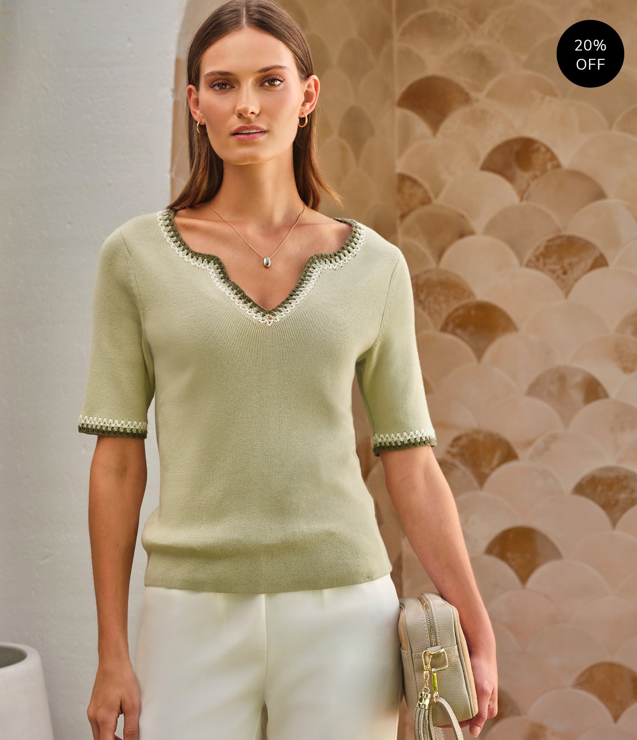 Notch Neck Crochet Top