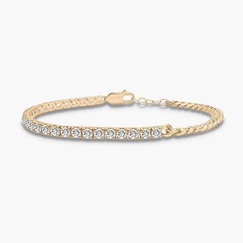 Lab created white sapphire tennis and curb link bracelet in vermeil