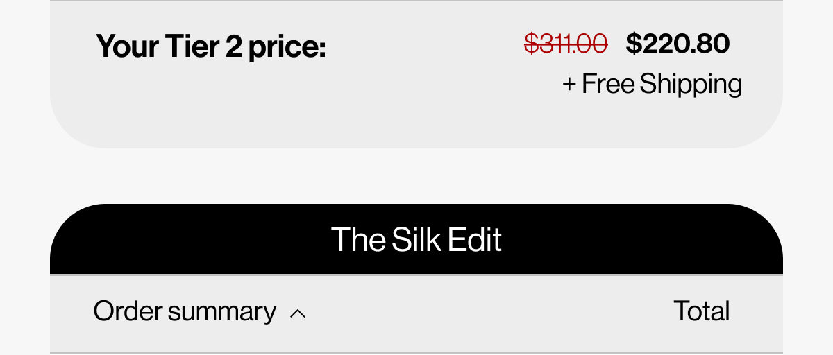 TOTAL: | $268.00 | $233.00 | + Free Shipping | The Silk Edit | Order summary | Total