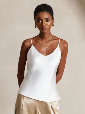 Image of 100% Moerbeizijde Spaghettibandjes V-Hals Camisole Top