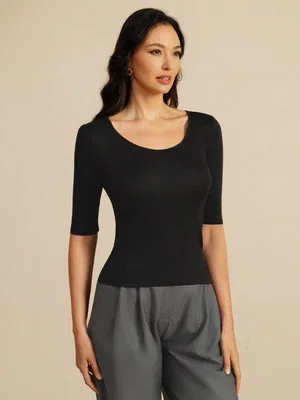 Image of Zuivere Zijde Dames Korte Mouwen Ronde Hals Top