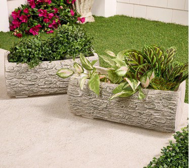 Martha Stewart Set of 2 14" Trough Faux Bois Planters