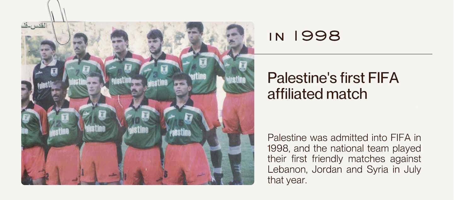 In 1998 - Palestine's first FIFA affiliated match