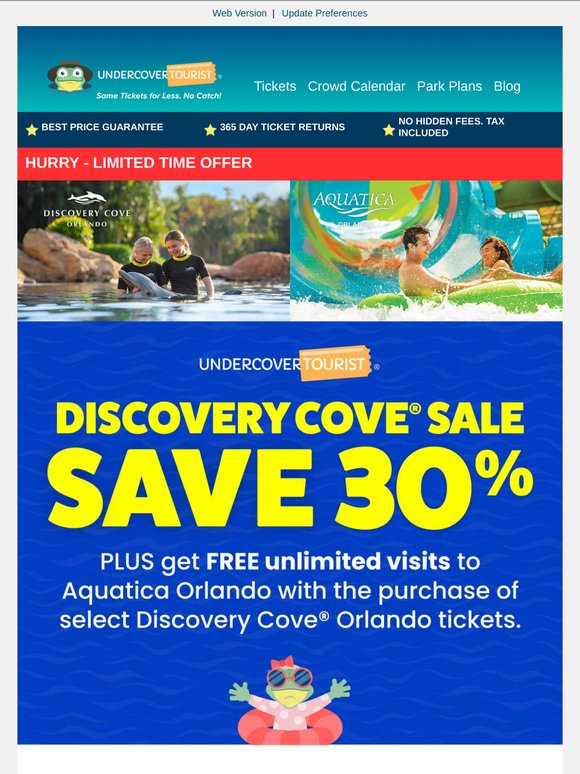 🐬Limited Time Only: Save 30% on Discovery Cove + Free Aquatica Visits