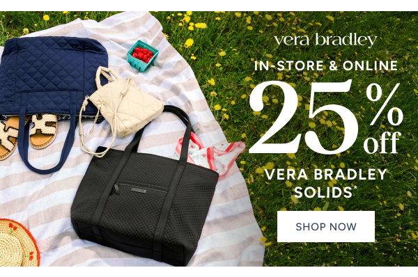 vera bradley-in-store & online 25% off vera bradley solids*