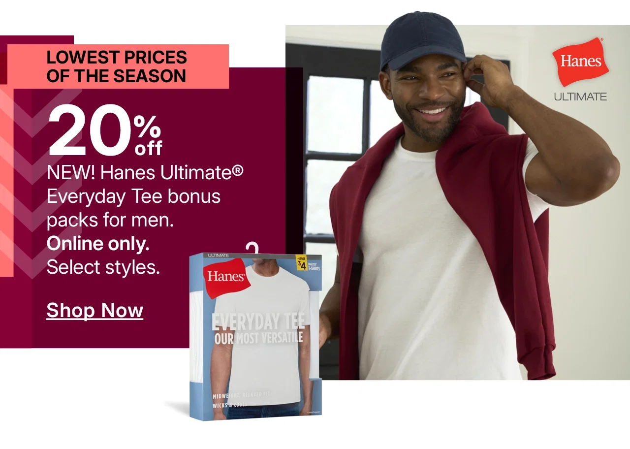 20% off hanes ultimate everyday tees bonus packs for men