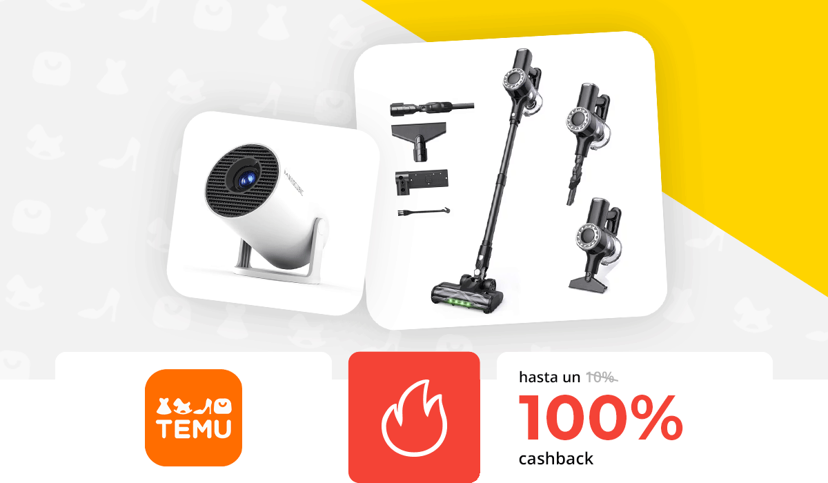 hasta 100% de supercashback Temu