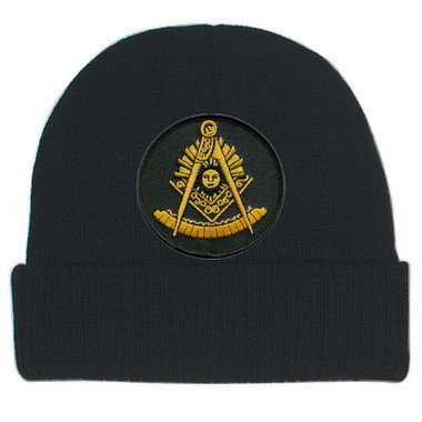 Freemason s Cap Winter - Black Beanie Hat with Golden Past Master Masonic Symbol - One Size Fits Most. Freemason Merchandise, Clothing and Apparel.