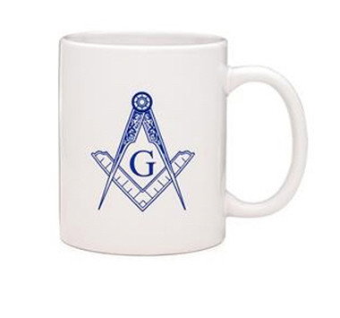 Masonic Gifts - White Ceramic Mug with Square & Compass imprint - 11oz Coffee Mug