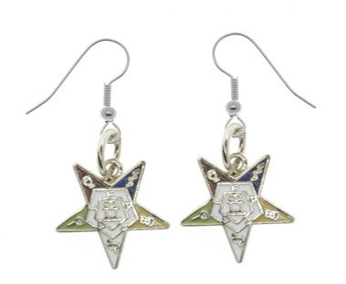 OES Dangling Hook Earrings with Silver Tone Order of the Eastern Star Symbolism - One Pair. Great O.E.S Gift.