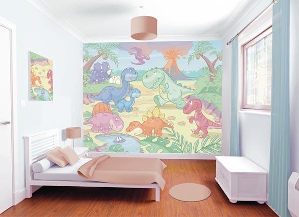 Image of Baby Dino World Wall Mural | (Adhesive)