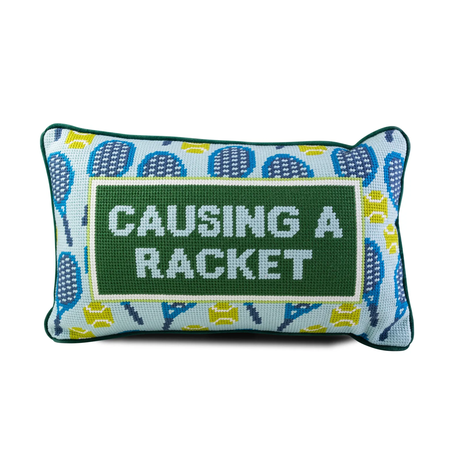 Image of Causing A Racket Needlepoint Cushion
