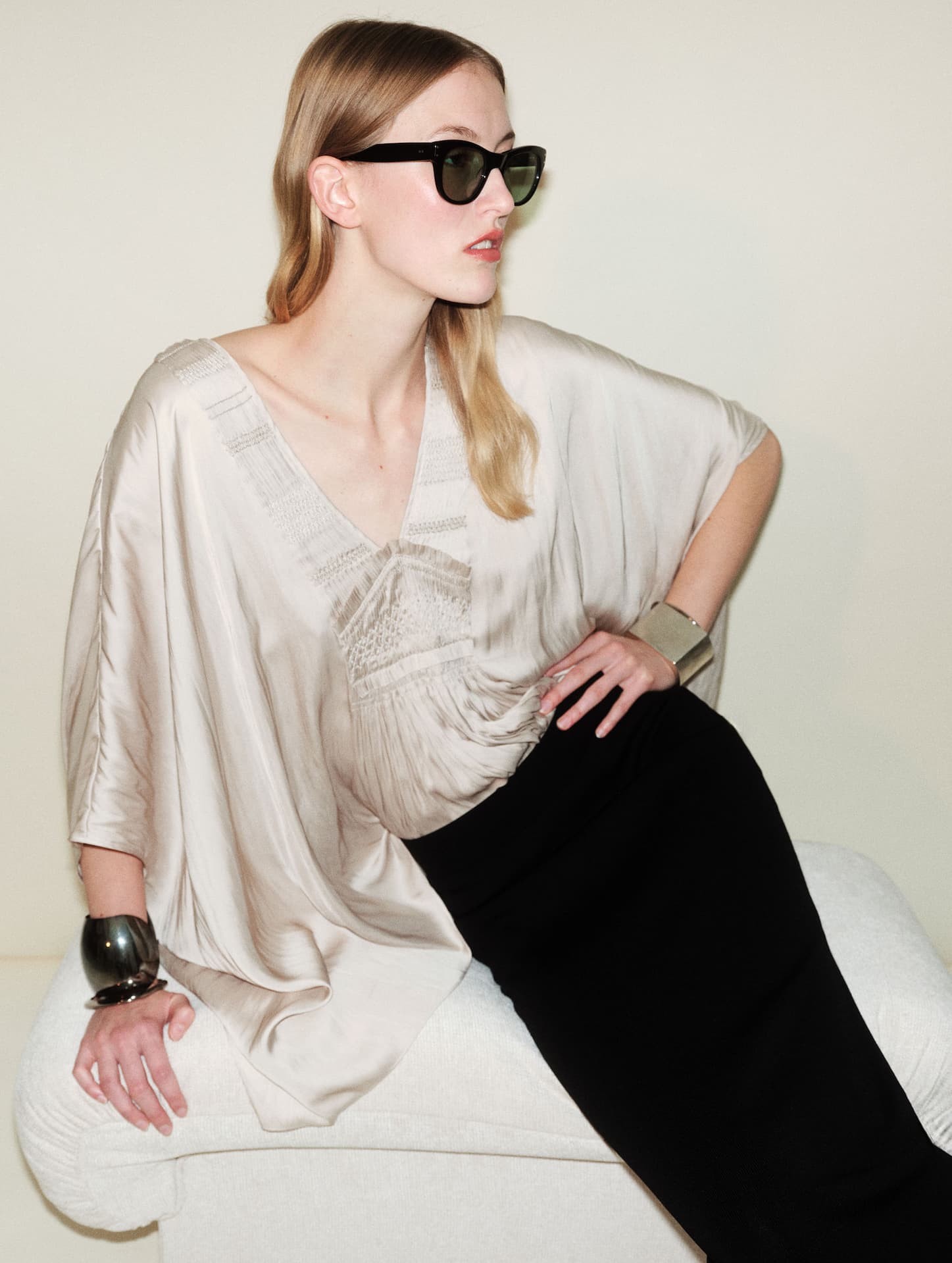 Top brodé en Angel Skin champagne