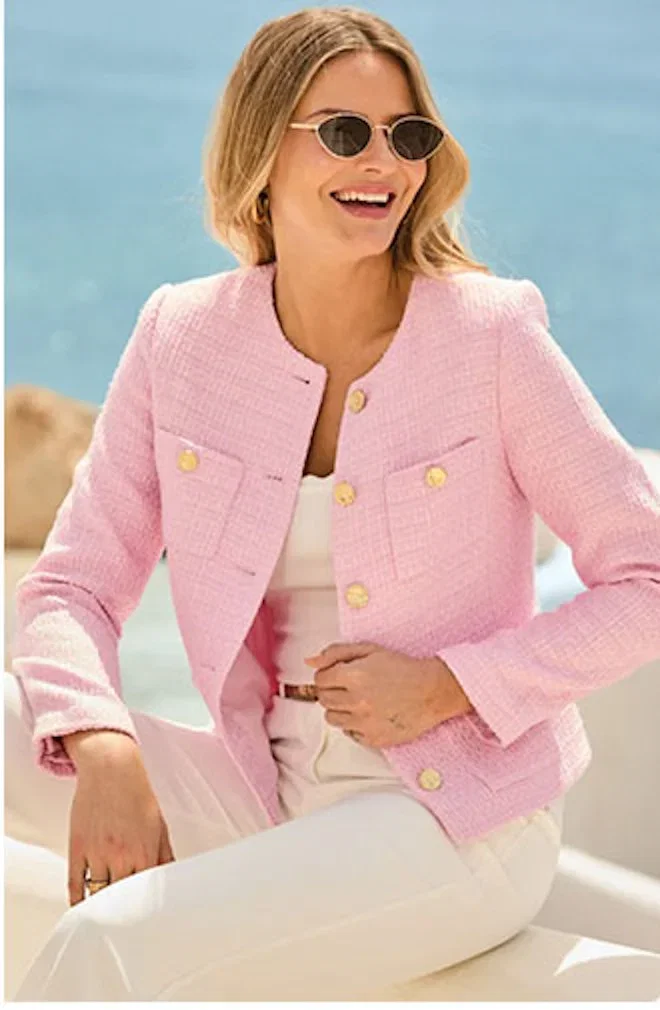 Pink Boucle Jacket With Gold Buttons