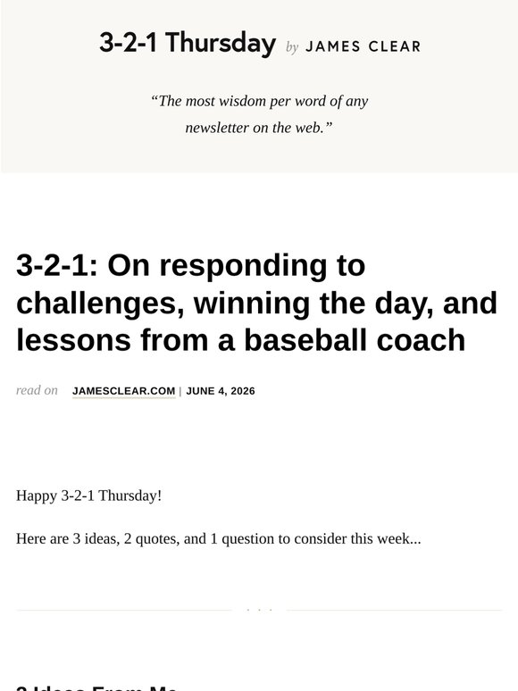 3-2-1: On responding to challenges, winning the day, and lessons from a baseball coach
