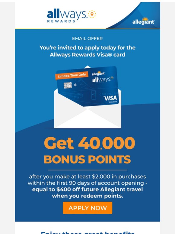 Limited Time Only! You have a 40,000 bonus points offer
