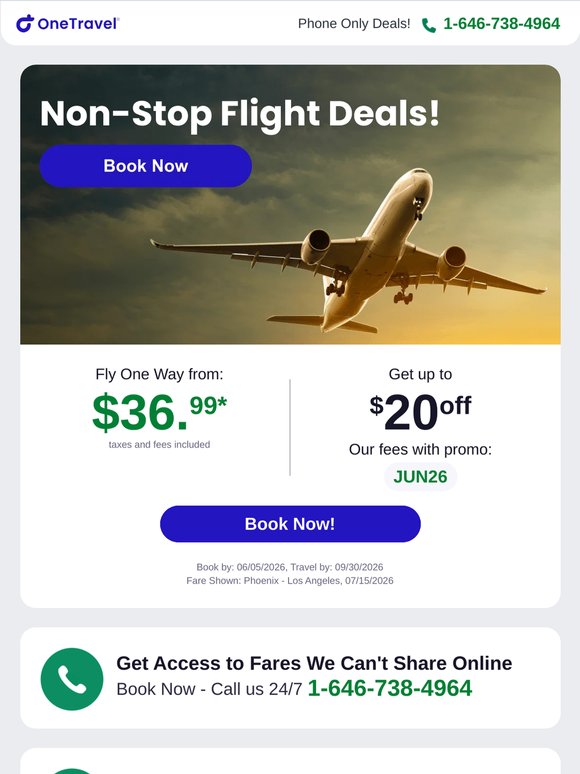 ✈ Non-Stop Flight Deals! Fly One Way from $36.99