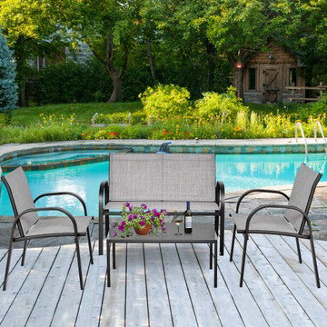 Costway 4 PCS Patio Furniture Set Sofa Coffee Table Steel Frame Garden Outdoor Deck