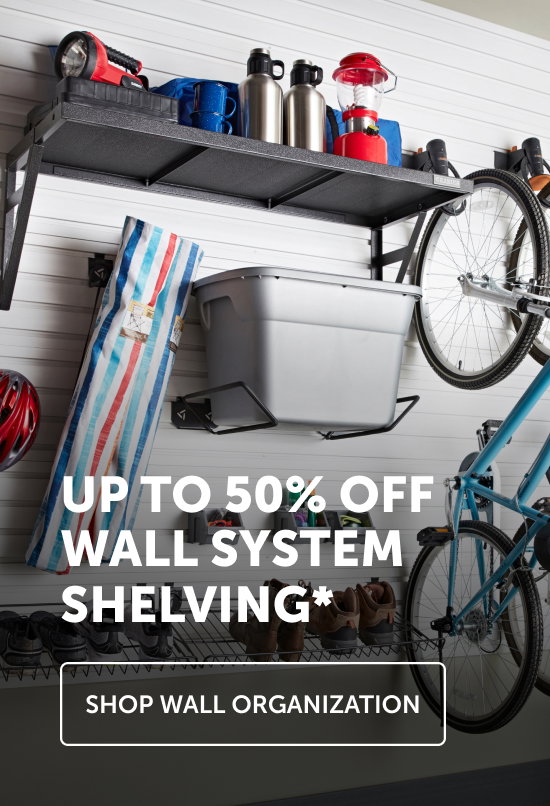 Items hanging on Gladiator® wall system shelving