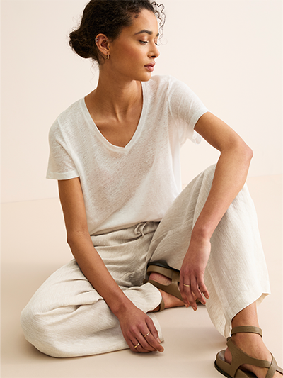 Women's Wide Leg Linen Trousers in Sand