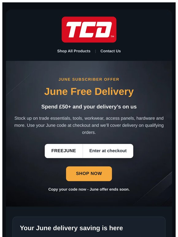 Free Delivery This June on Orders Over £50