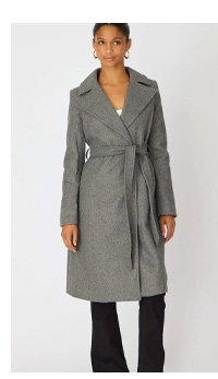 Grey Belted Coat Knee Length Long Sleeve