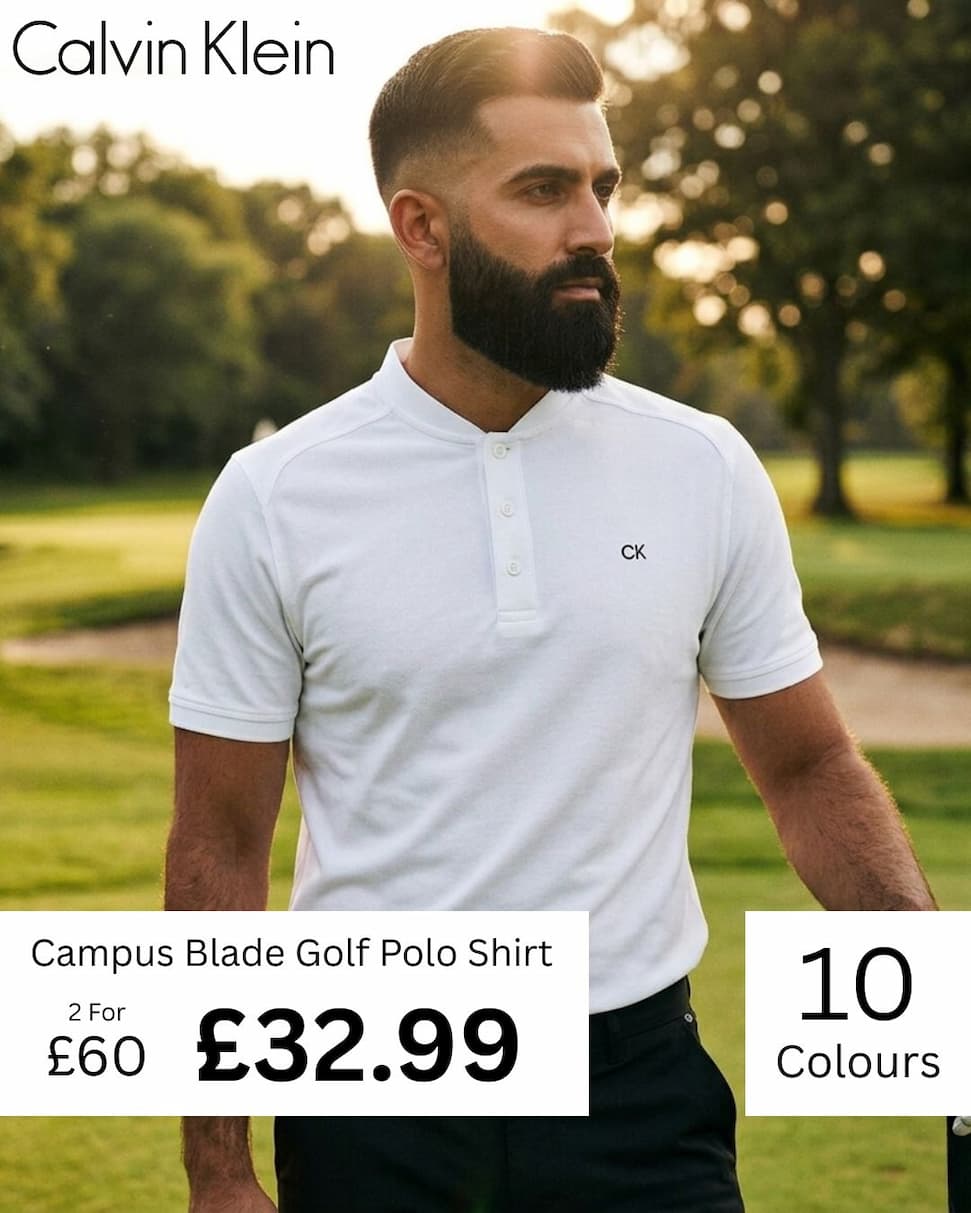 Calvin Klein Mens 2026 Blade Collar Campus Golf Polo Shirt