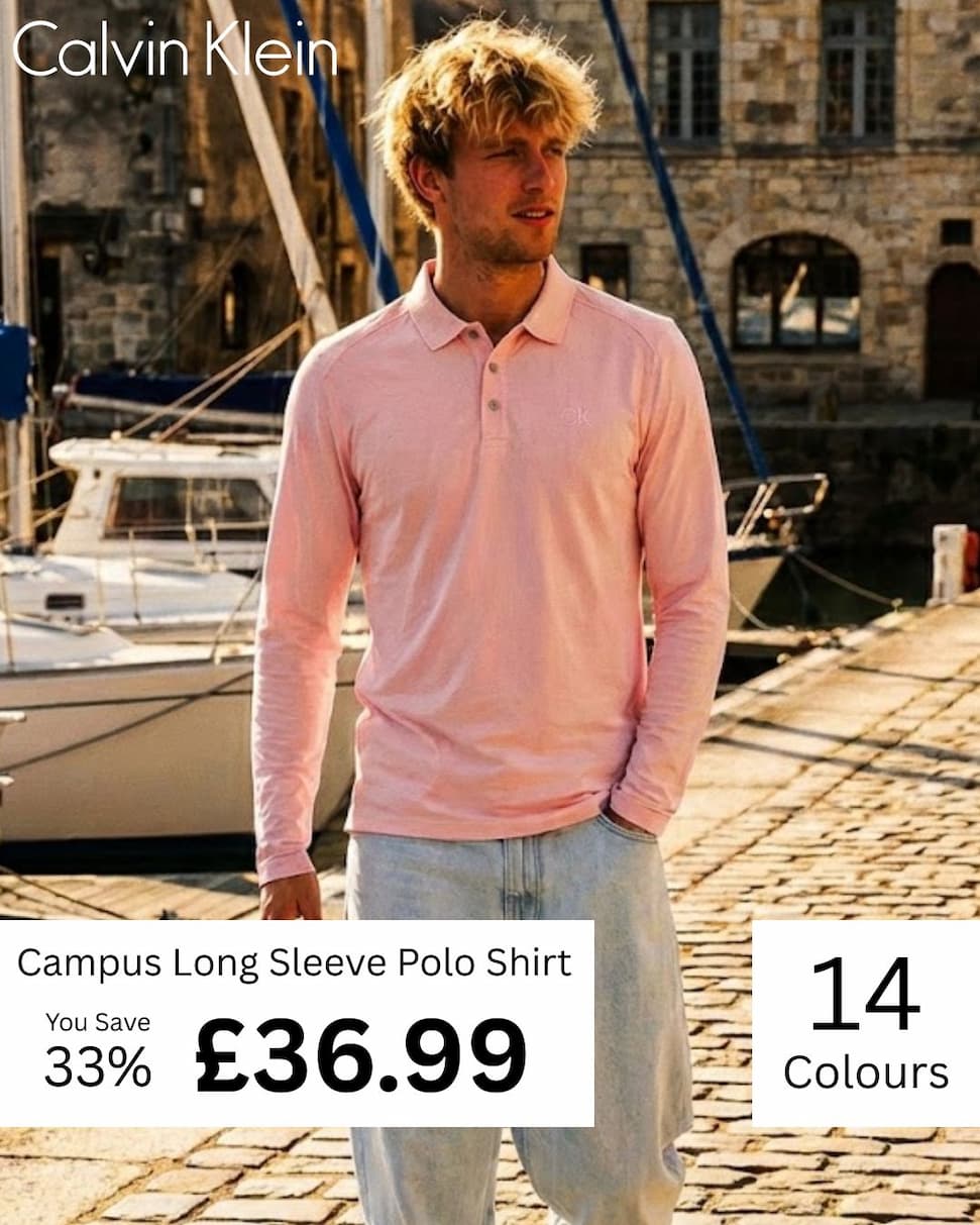 Calvin Klein Mens 2026 Long Sleeve Stretch Campus Golf Polo Shirt