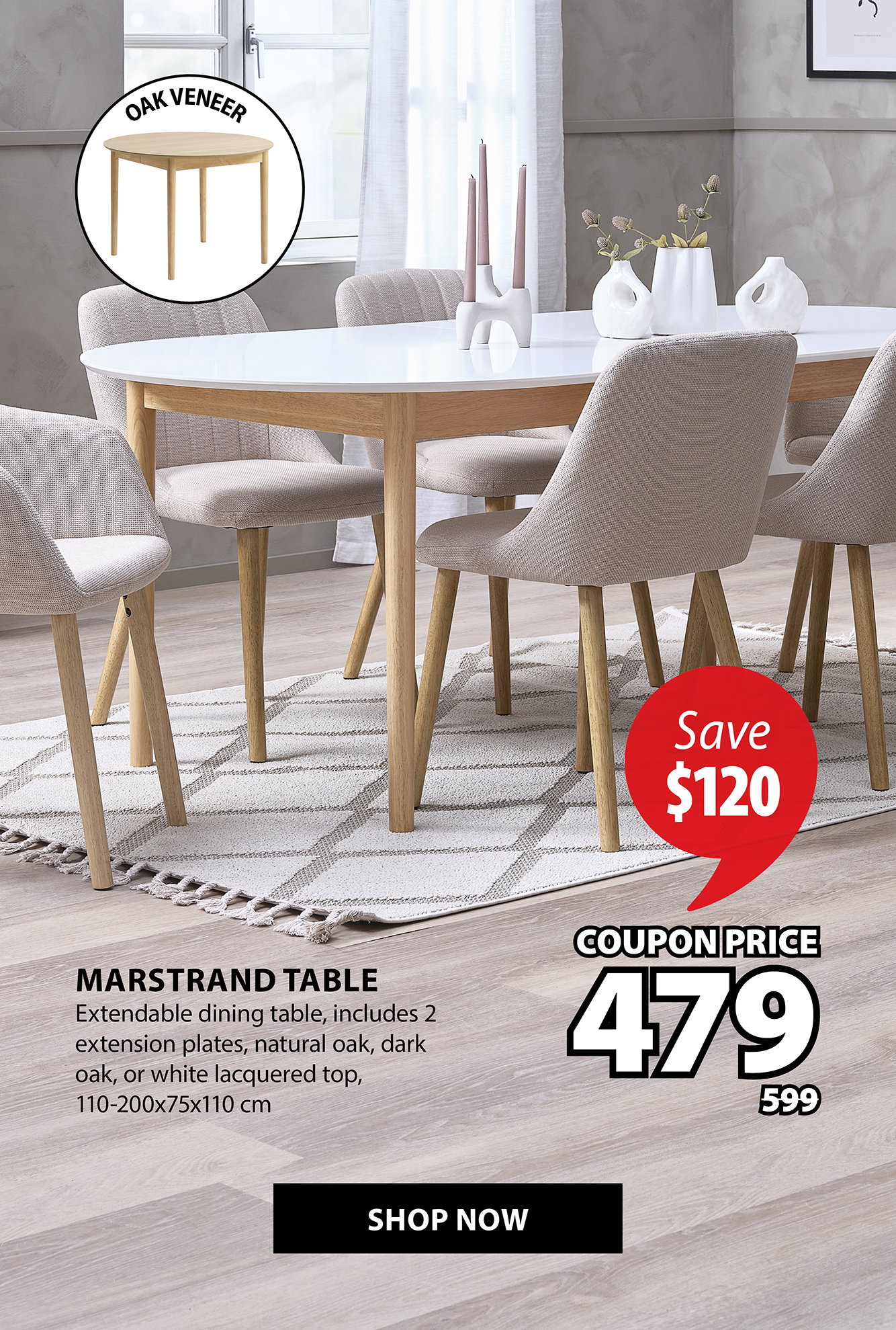 MARSTRAND Extendable Dining Table | Save $120