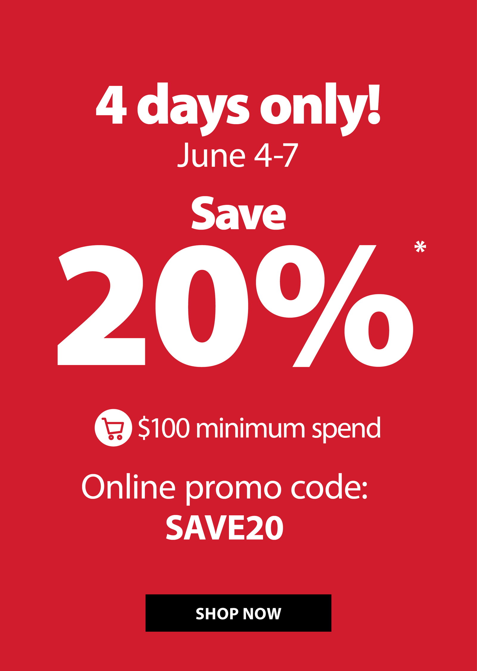 4 days only! | Save 20% 