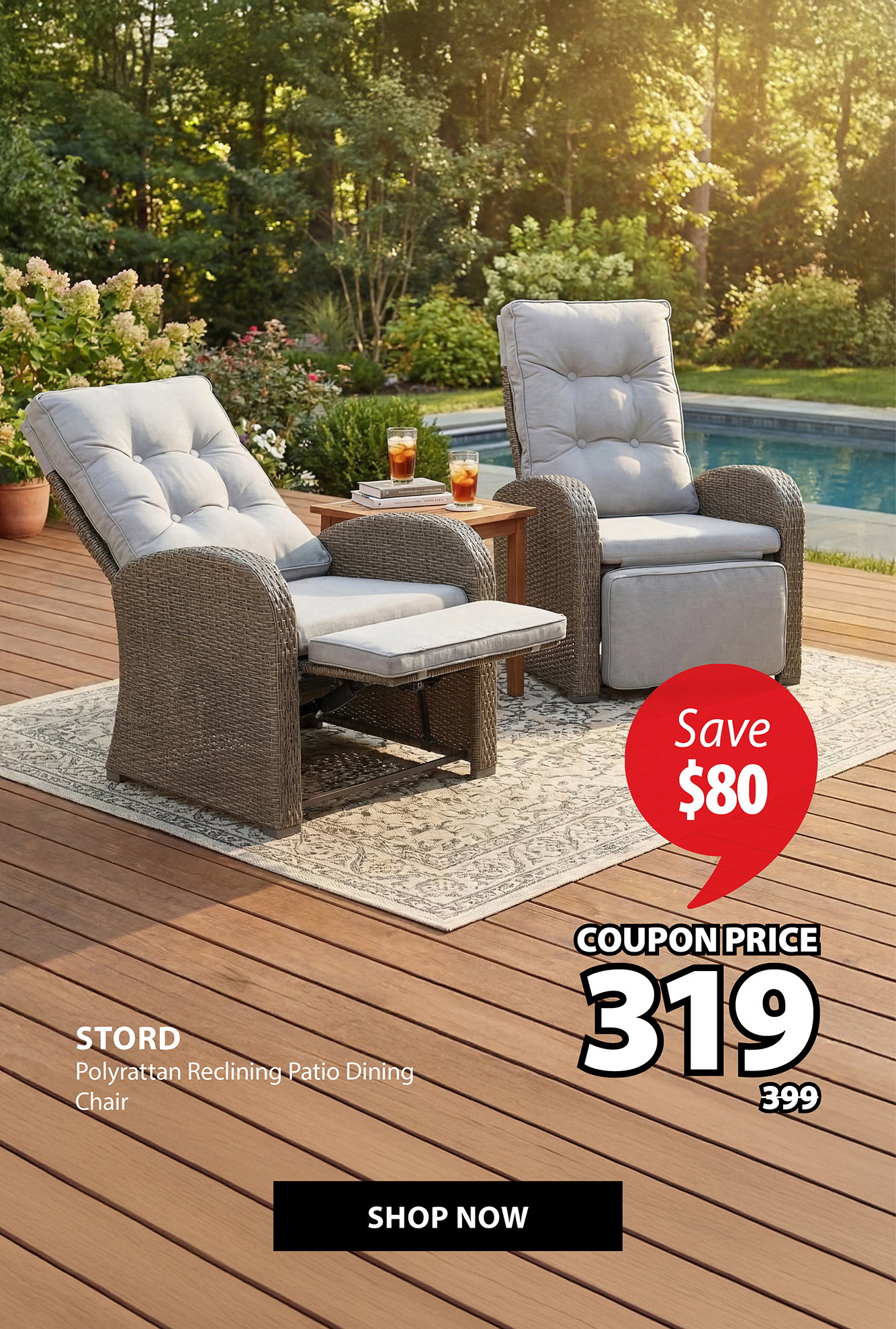 STORD Polyrattan Reclining Patio Dining Chair | Save $80