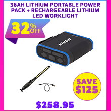 36Ah Lithium Portable Power Pack + Rechargeable Lithium LED Worklight