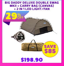 Big Daddy Deluxe Double Swag MKII + Big Daddy Deluxe Double Swag - Carry Bag (Canvas) + 2 in 1 LED Light/Fan