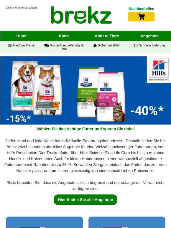Individuell abgestimmtes Futter jetzt reduziert