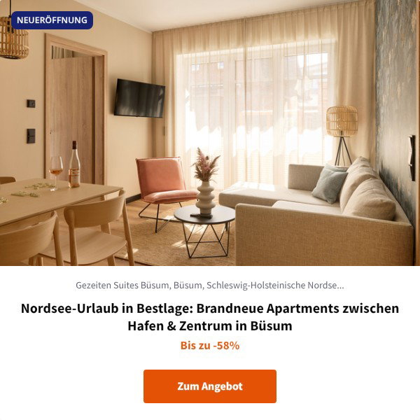 Nordsee-Urlaub in Bestlage: Brandneue Apartments zwischen Hafen & Zentrum in Büsum