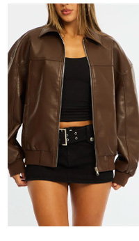 Brown Bomber Jacket Faux Leather