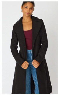 Black Belted Coat Knee Length Long Sleeve