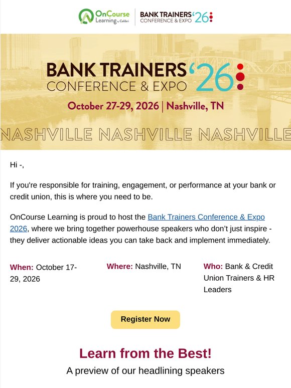 Why Bank Trainers Are Heading to Nashville This October