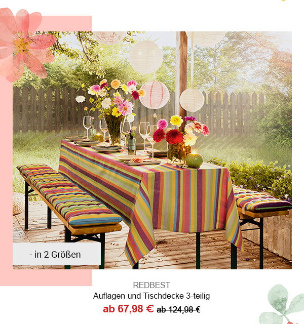 REDBEST Auflagen und Tischdecke 3-teilig ab 67,98€! In 2 Größen.