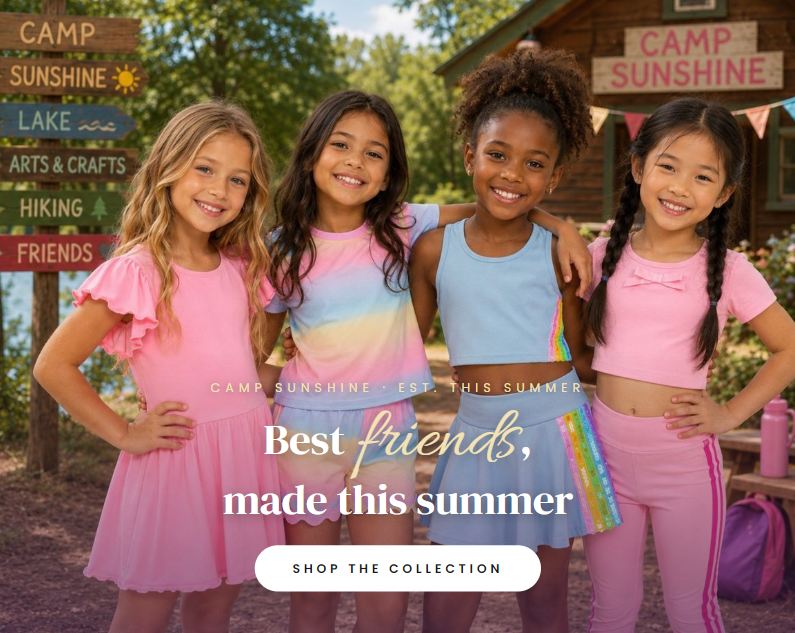 New summer Camp - Colorful camp-ready activewear from Mia Belle Girls, featuring comfortable summer styles designed for camp, play, sports, and everyday adventures.