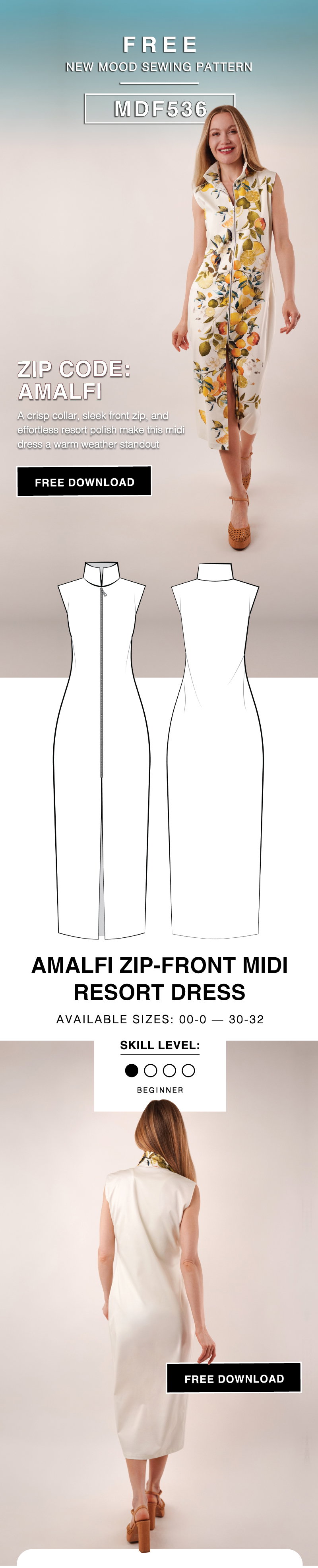 THE AMALFI ZIP-FRONT MIDI RESORT DRESS FREE SEWING PATTERN