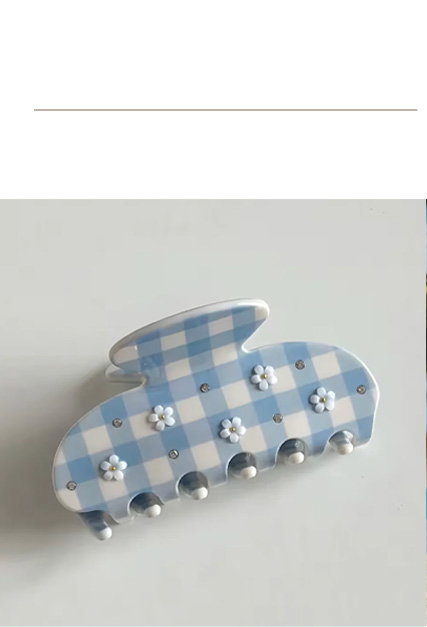 Flower Plaid Blue Claw Clip 