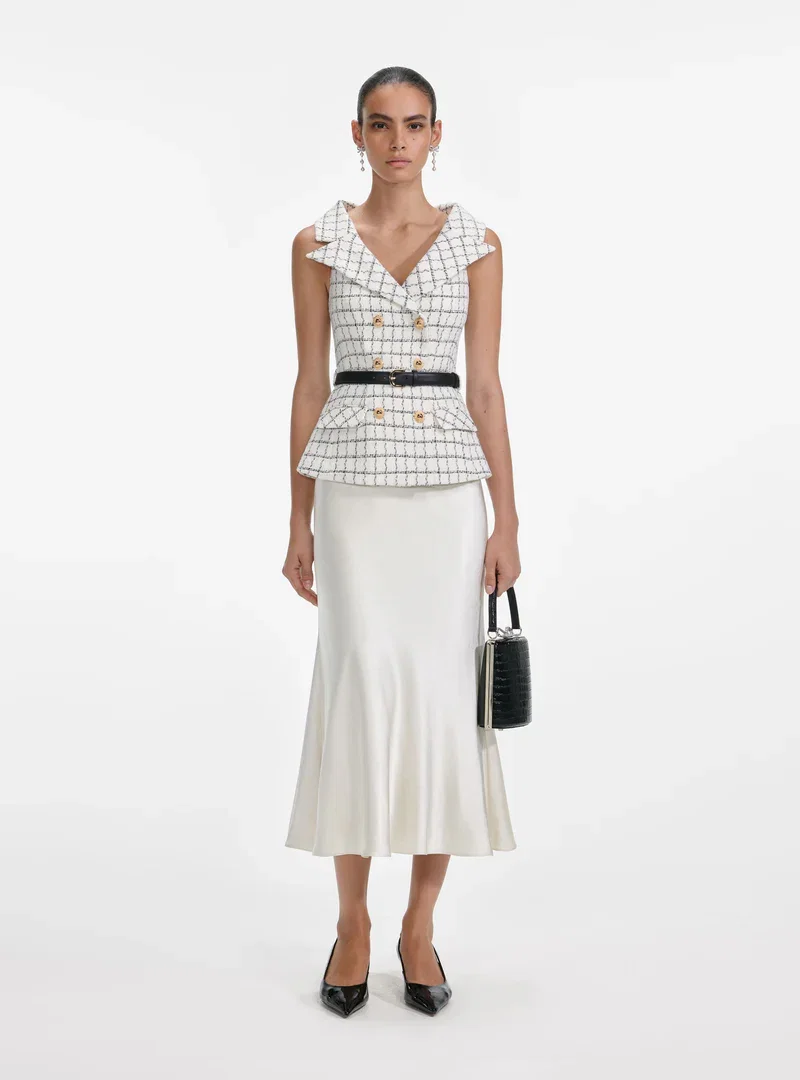 CHECK BOUCLE MIDI DRESS